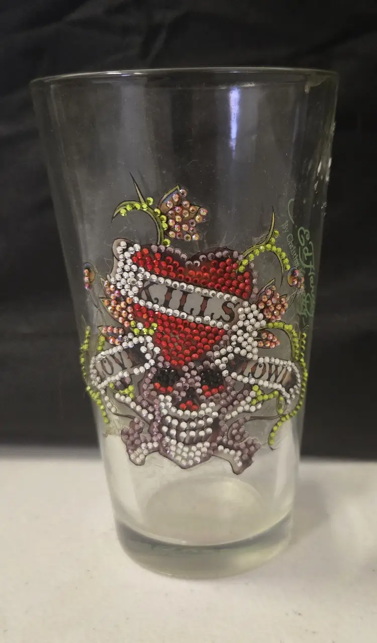 Ed Hardy Love Kills Slowly Beads Skull Drinking Glass