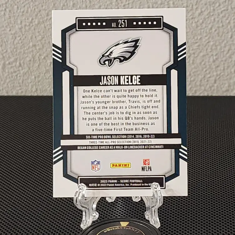 Jason Kelce 2023 Score Showcase Blue 012/100 - Eagles