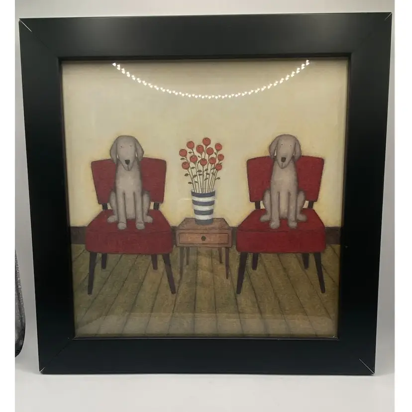 “Two Dogs” By Helga Sermat, Framed Poster Print, 11 3/4” Square