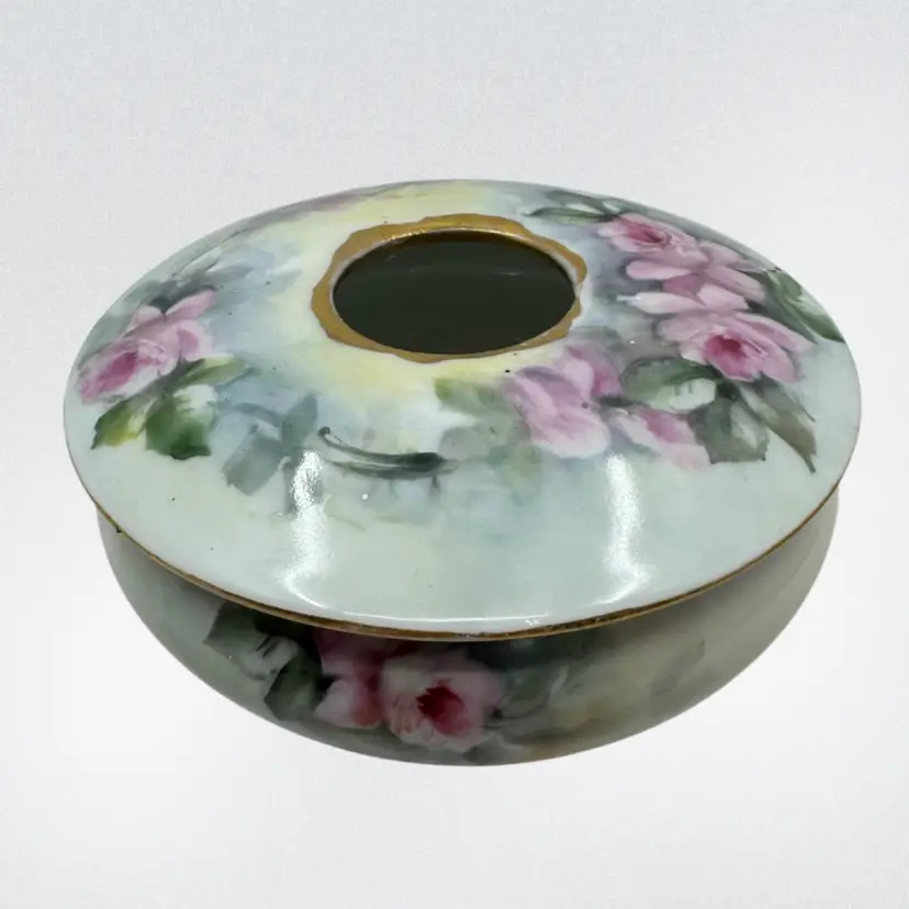 Vintage Porcelain Hair Receiver With Pink Roses And Gold Accents, Marked Vienna Austria