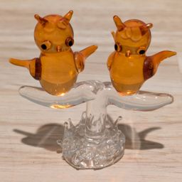 Owl Pair on Branch Lampwork Glass