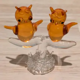 Owl Pair on Branch Lampwork Glass
