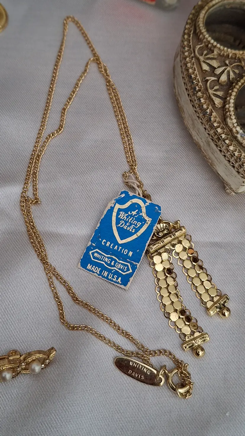 226 Whiting & Davis Gold tone Drop Mesh Necklace