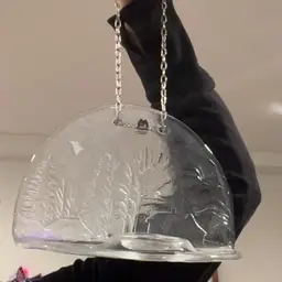 Muurla Clear Glass Hanging Candle Holder With Winter Scene Signed 9”