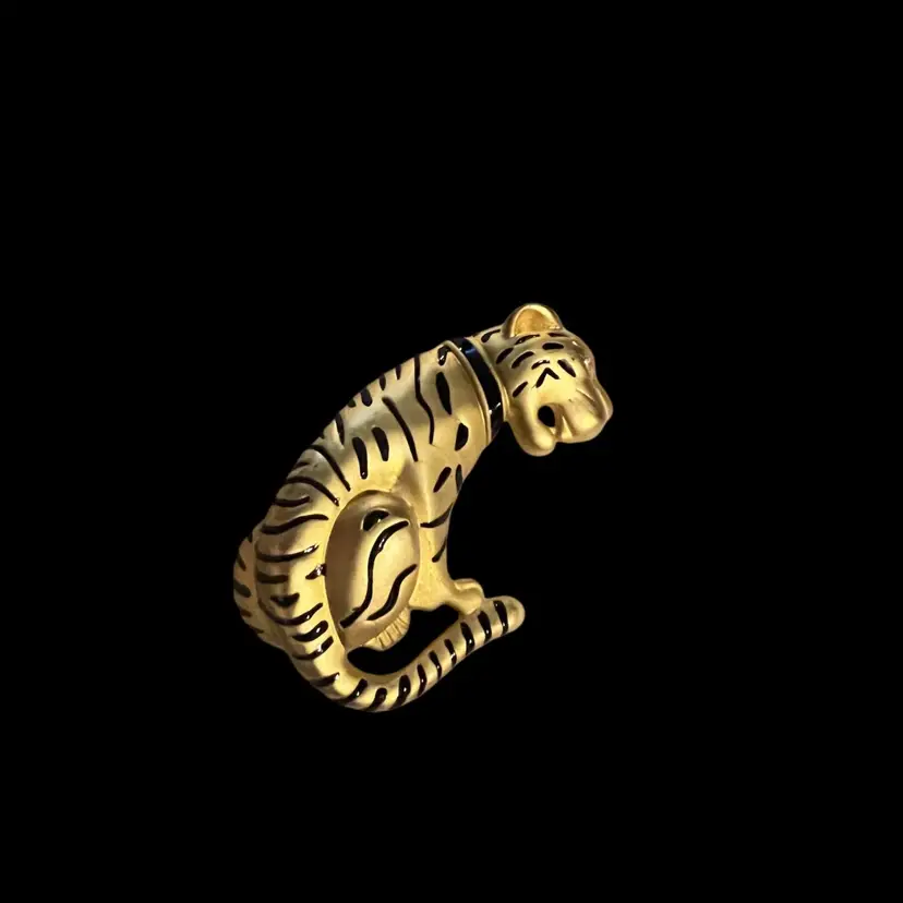 Tiger Pin Brooch Gold Tone metal with black stripes 2 1/2”
