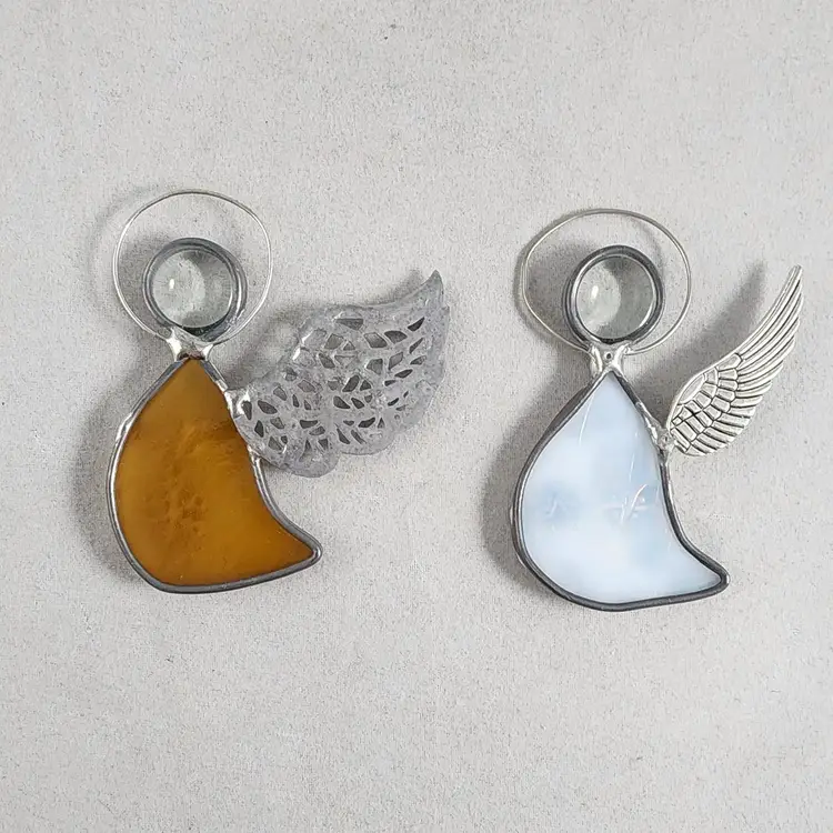 Stained Glass Side Profile Angel With Snowflake Suncatcher Ornaments - 3.45"