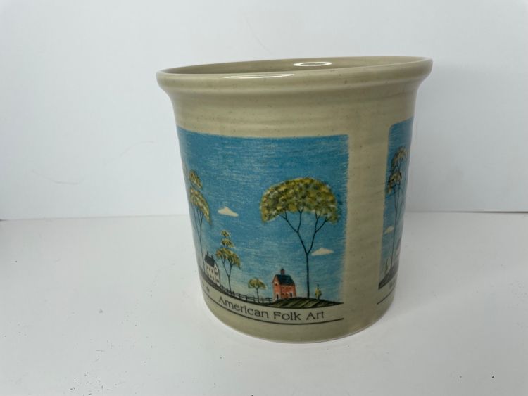 Vtg Otagiri Warren Kimble Utensil Holder Crock American Folk Art Enesco 5.5” H