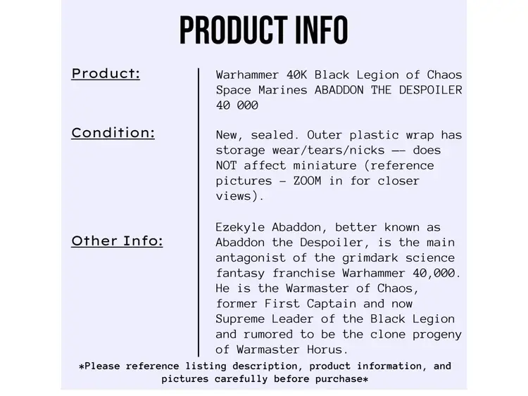 Warhammer 40K Black Legion of Chaos Space Marines ABADDON THE DESPOILER 40 000