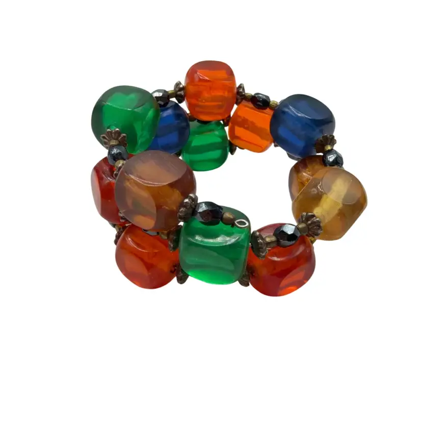 Retro VTG Lucite Multicolor Wrap Around Beaded Bracelet