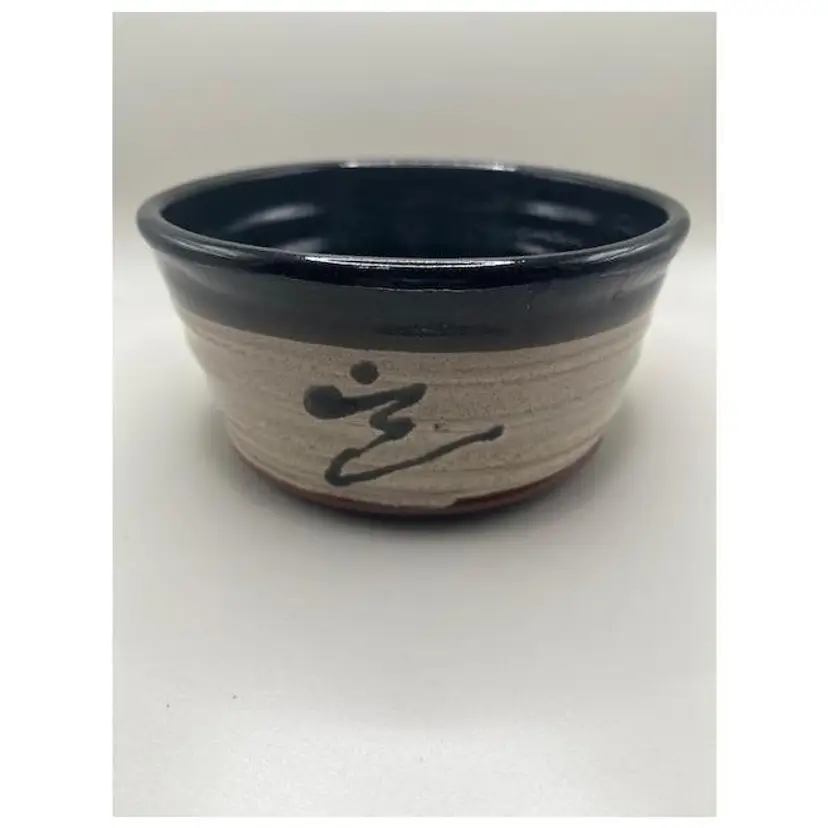 #01 Signed Handcrafted Pottery Bowl ~ Calligraphy Motif ~ Measures 3 inches tall, 6 inches across