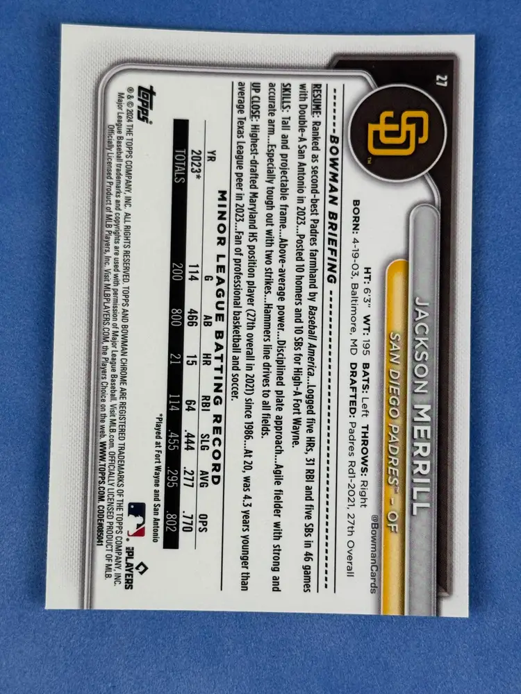 2024 Bowman Chrome #27 Jackson Merrill Padres Rookie Base RC