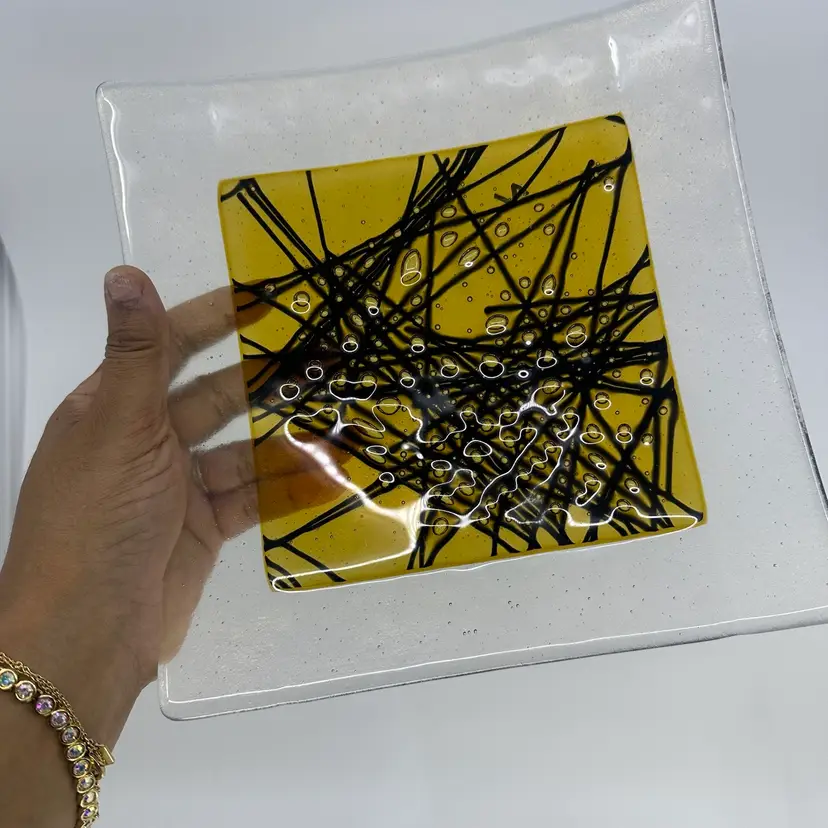 Kurt McVay Signed Fused Glass Iridescent Trinket Dish Plate 8.75"