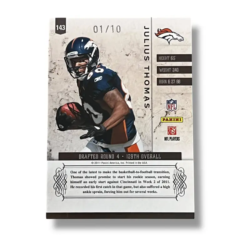 Julius Thomas RC 2011 Panini Plates & Patches Infinity Platinum 01/10