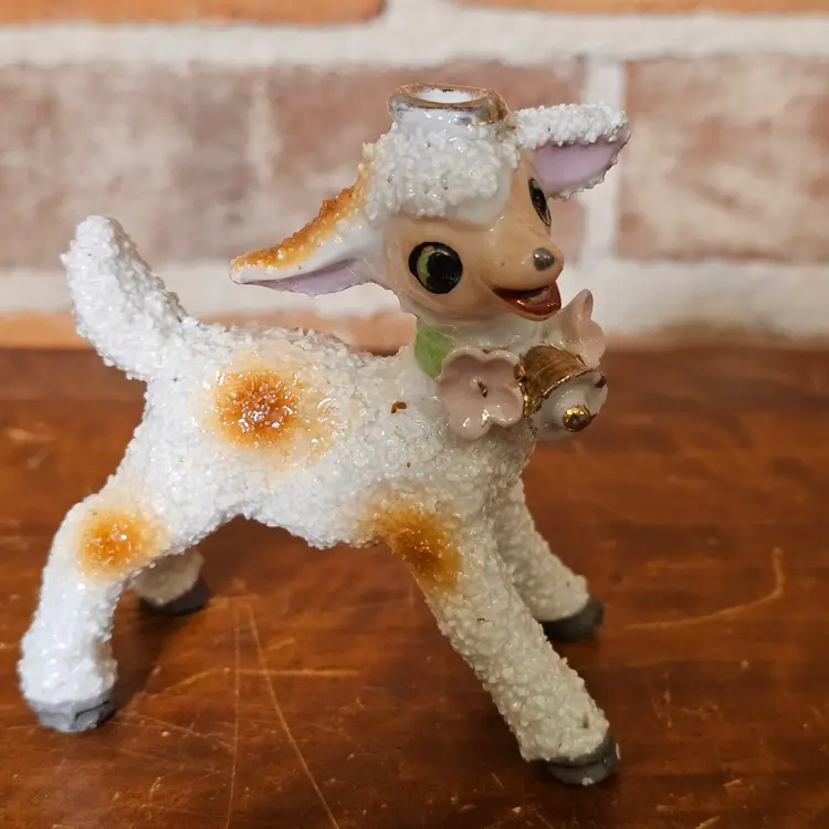Vintage Japan Spaghetti Lamb Easter Figurine Bell Mid Century Spring Decor