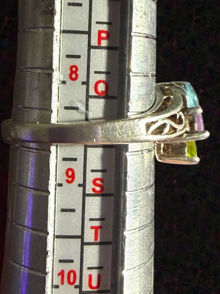 Vintage Sterling Silver Amethyst Aquamarine Peridot Ring Size 8.5