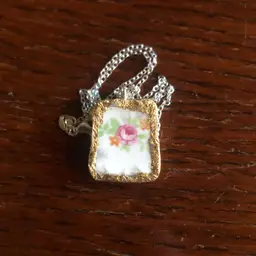 Oodelally Shop Broken Pottery Artisan Made Pendant Made In USA Plate Handcrafted Necklace 3/4 in x 1 in