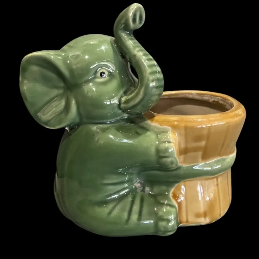 Adorable Elephant And Bamboo Ceramic Planter