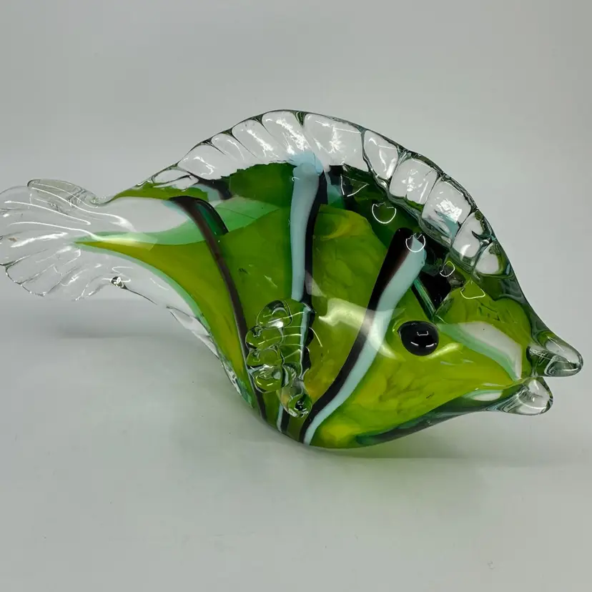 Hand Blown Art Glass Tropical Fish Paperweight 8”