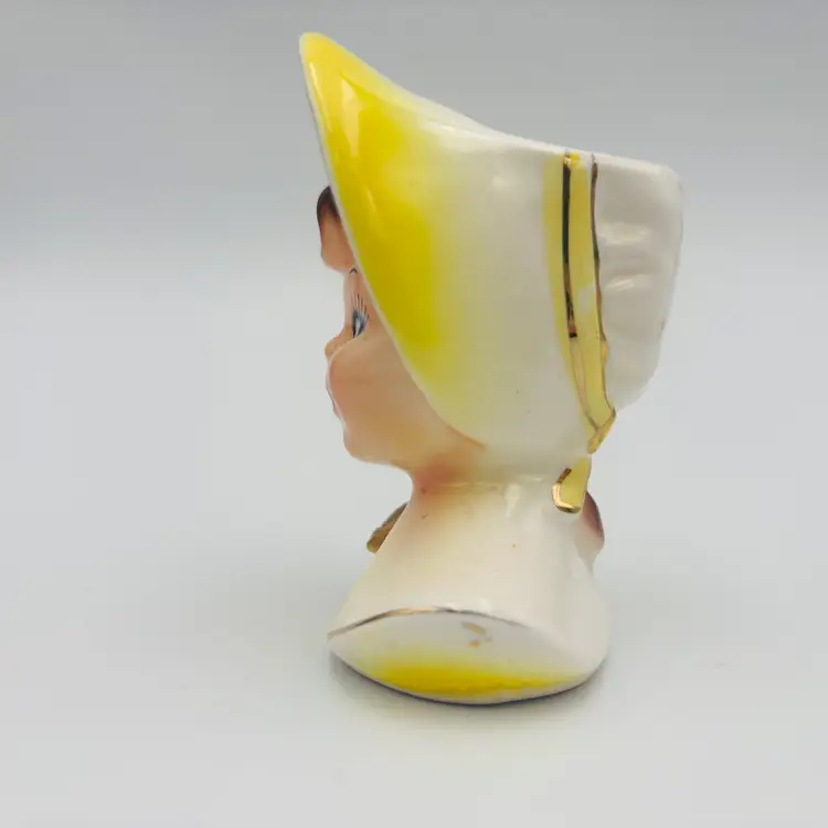 Vintage Enesco Golden Girl Mini Ceramic Lady Head Vase 1950s