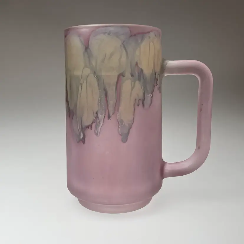 Rueven Nouveau Art Glass Co Satin Frosted Watercolor Coffee Mug w Handle Vintage