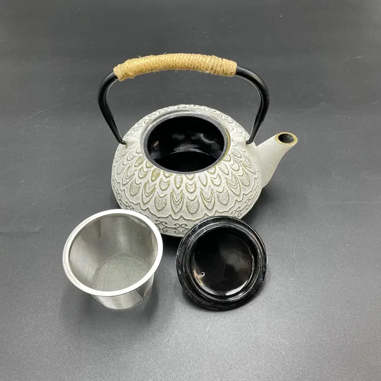 Toptier Cast Iron Japanese Style Teapot with Infuser White Kettle Kitchenware