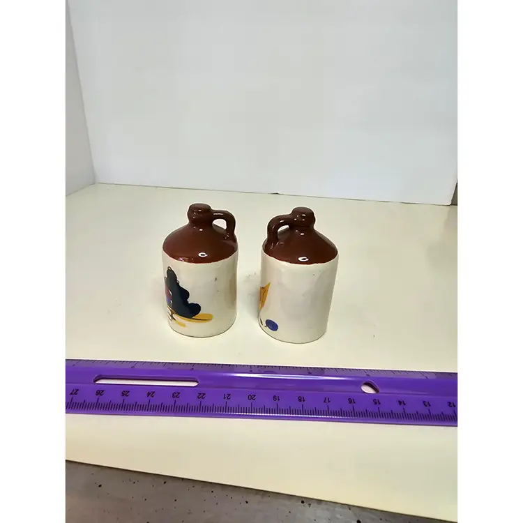 Vintage Mini Jugs With Hand Painted Farm Scene Marked Japan