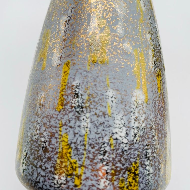 West Germany Pottery Bud Vase Matte Blue With Gold
