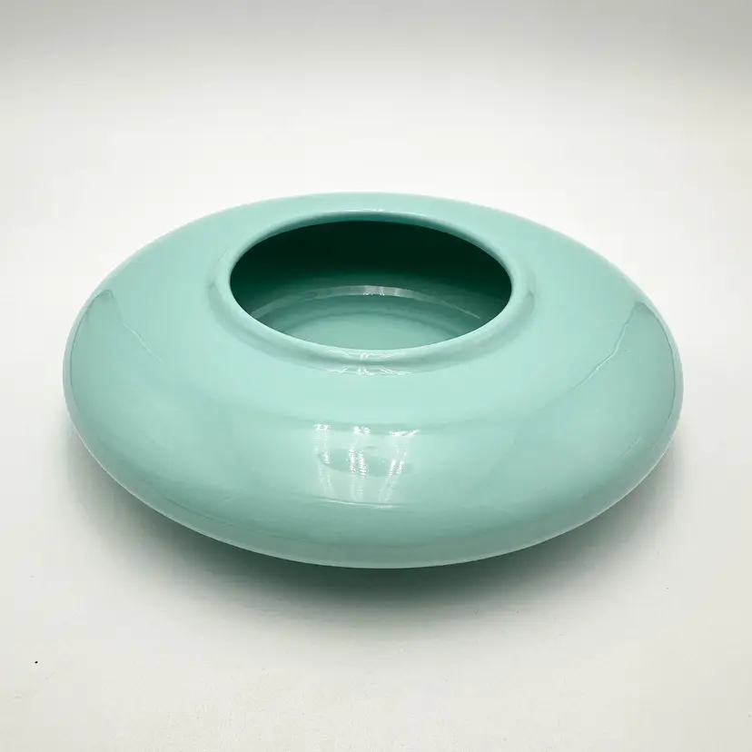 Vintage MCM Bonsai Saucer Shaped Planter Turquoise Blue Green Ceramic 9"D 2"H B25