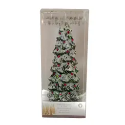 Pier 1 Imports Light-Up Christmas Tree 8” Snowy Glitter Timer Decor Holiday NIB