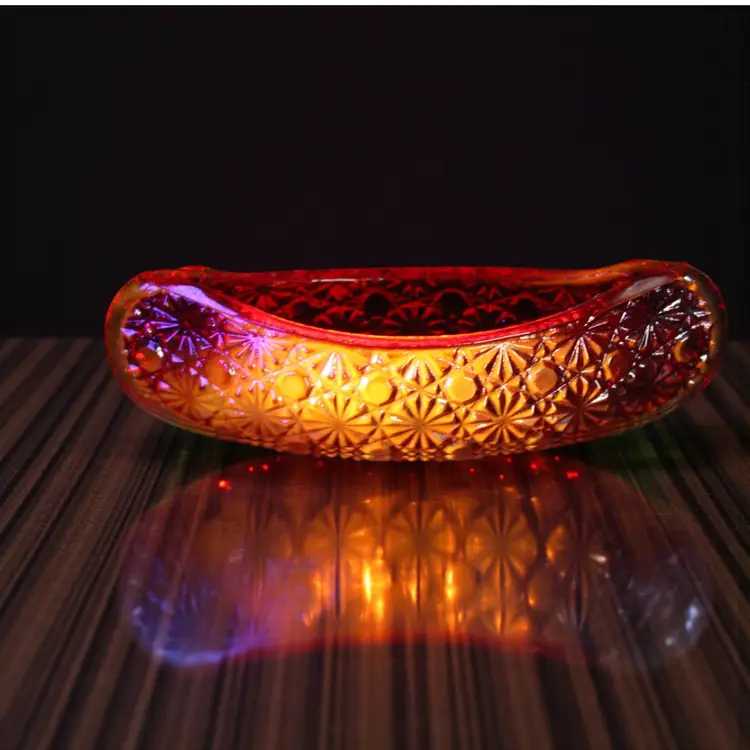 Fenton Amberina Daisy & Button Canoe Nut Dish Cadmium Glow UV Reactive Vintage Art Glass