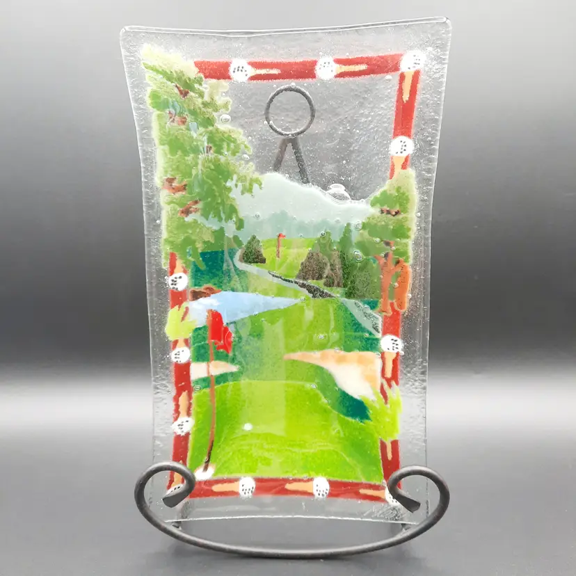Peggy Karr Fused Glass Signed Golf Plate Tray