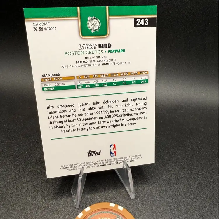 Larry Bird Gold Pulsar #48/50 2025-26 Topps Chrome NBA Boston Celtics