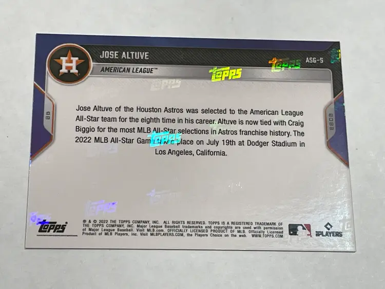 2022 Topps Now MLB All-Star Game Baseball #ASG-5 - Jose Altuve - Houston Astros