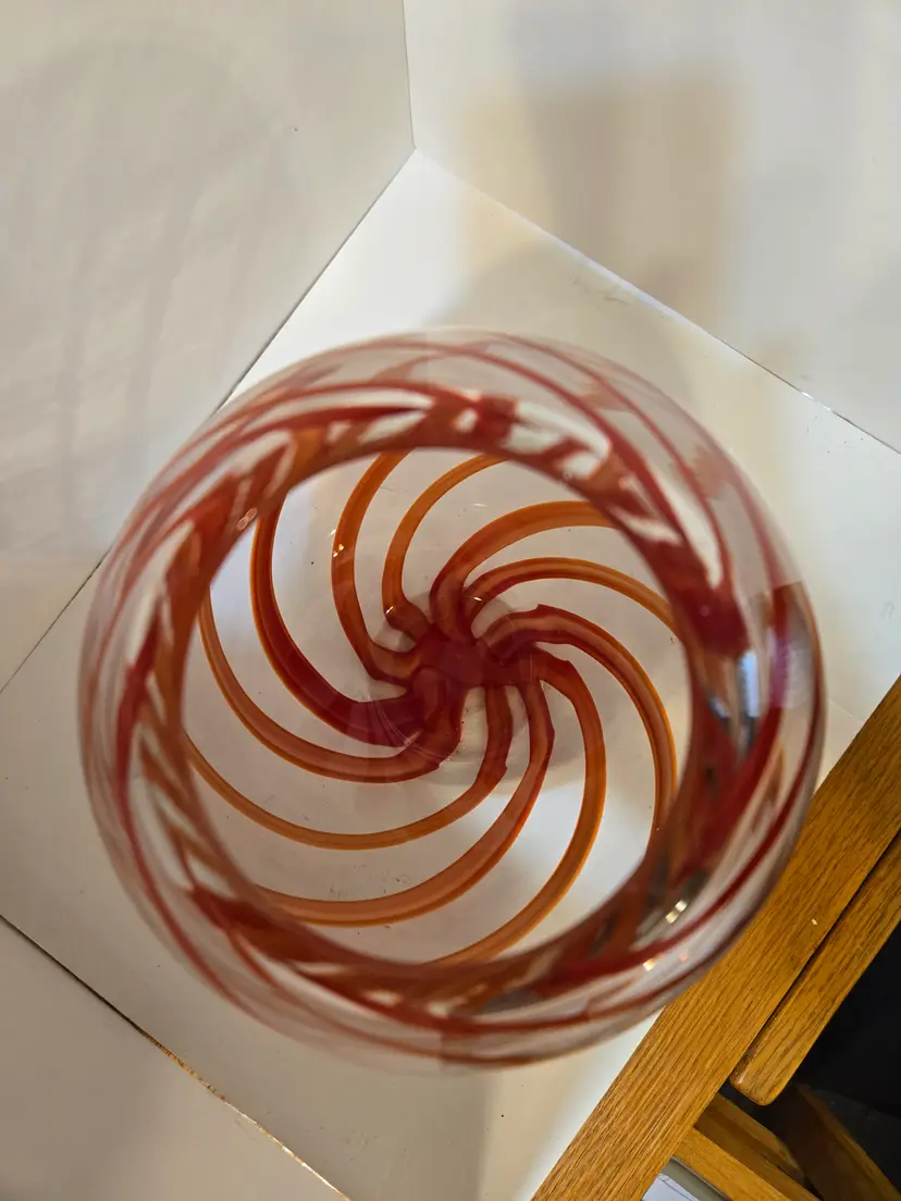 Red and Orange Art Glass Hand Blown Vase 7.5”x 6"