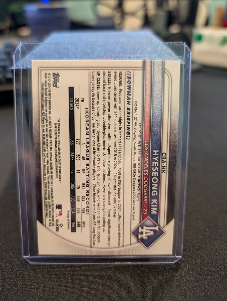 2025 Bowman Chrome Hyeseong Kim True Gold Auto 9/50 - Los Angeles Dodgers
