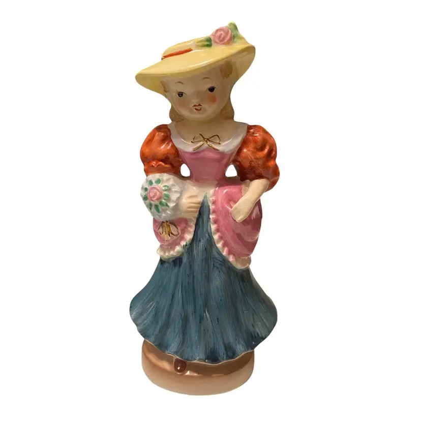 Vintage Porcelain English Girl Hat Wrist Corsage Flowers Figurine Japan Nice
