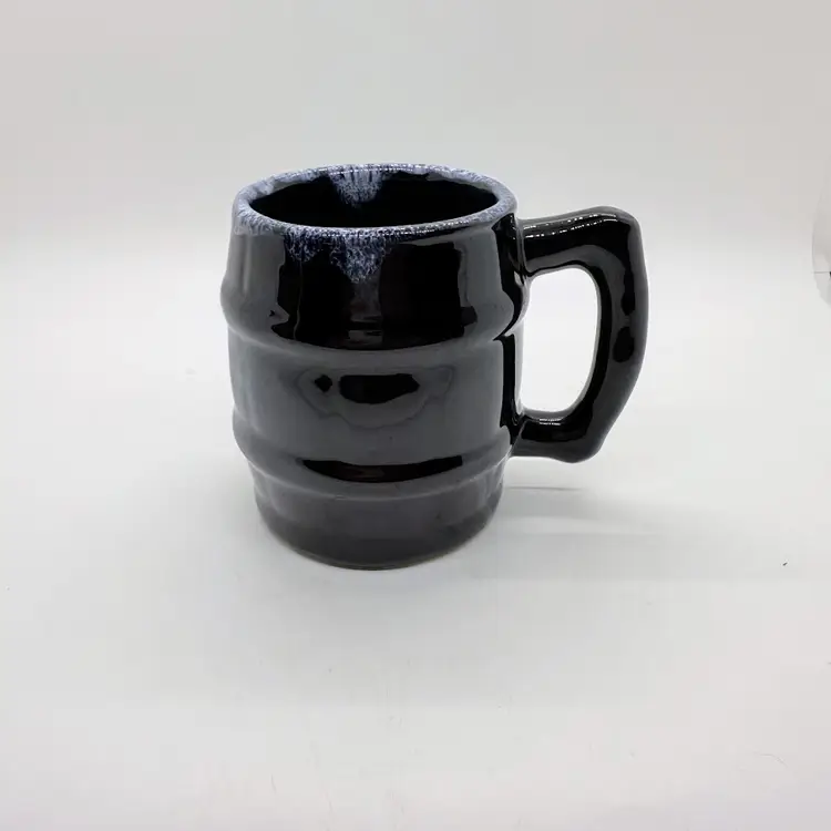 Vintage Van Briggle Pottery Cobalt Blue Drip Black Glaze Barrel Mug Coffee Cup