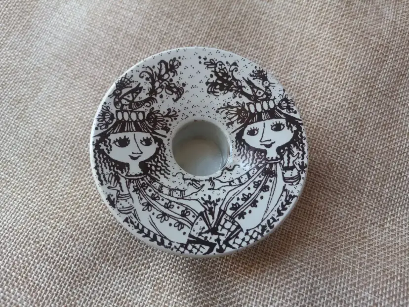 Vintage Bjorn Wiinblad Nymolle Brown Candle Holder Denmark Scandinavian Ceramic