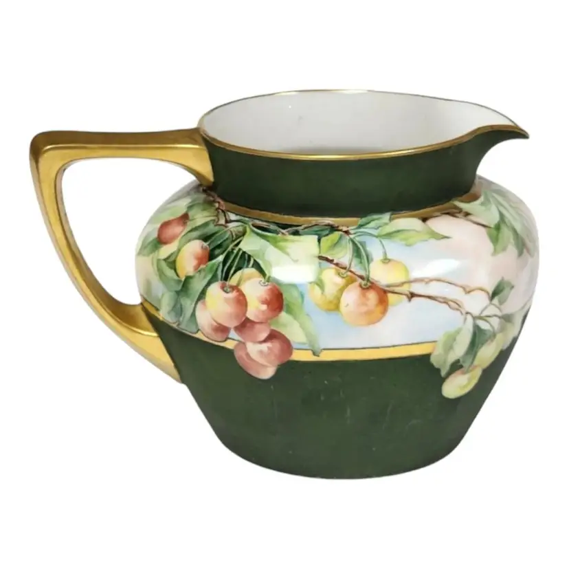 Antique Signed J.P.L Jean Pouyat Limoges France Pitcher Hand Painted Cherries