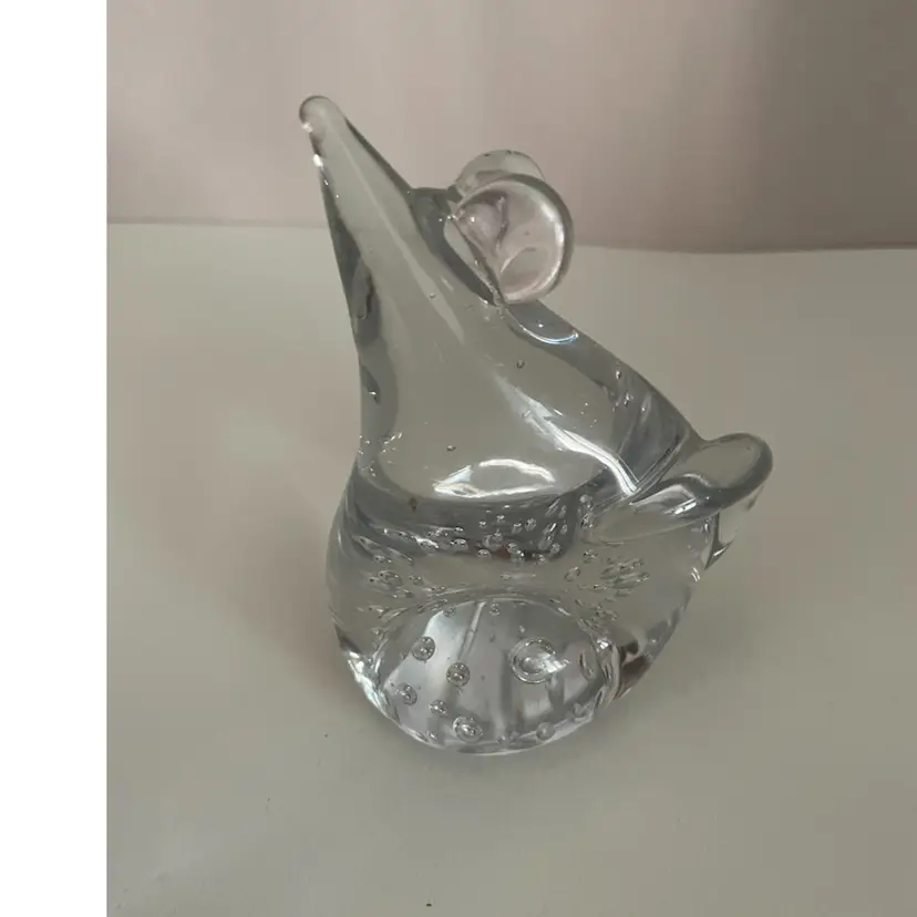 HANDBLOWN ART CLEAR GLASS MOUSE BULLICANTE PAPERWEIGHT CONTROLLED BUBBLES