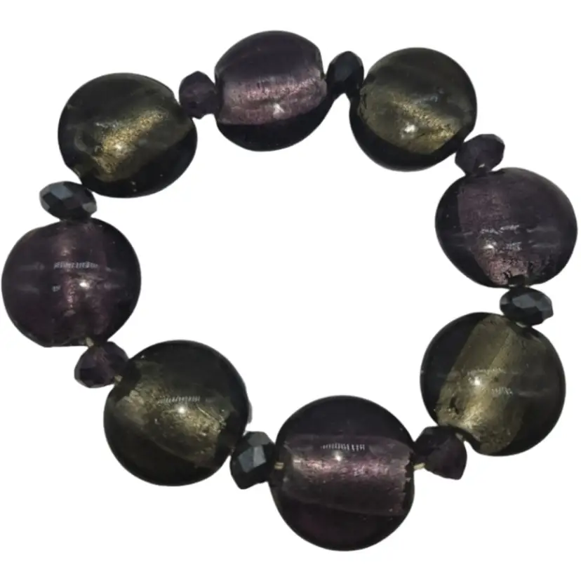 Glass Beaded Bracelet In Purple and Green Shimmery Tones