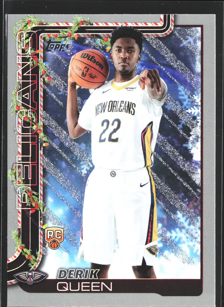 Derik Queen Silver Glitter parallel 2025 Topps Holiday Rookie Card New Orleans Pelicans