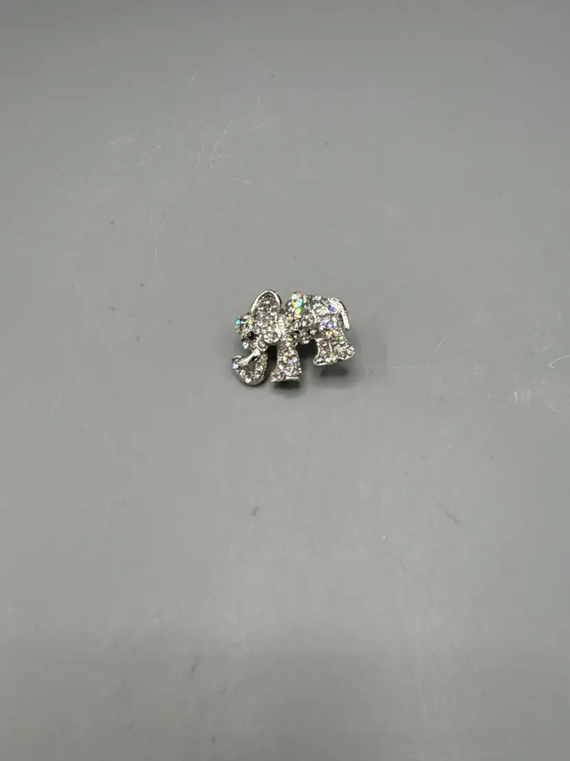 Silver tone clear crystal Elephant