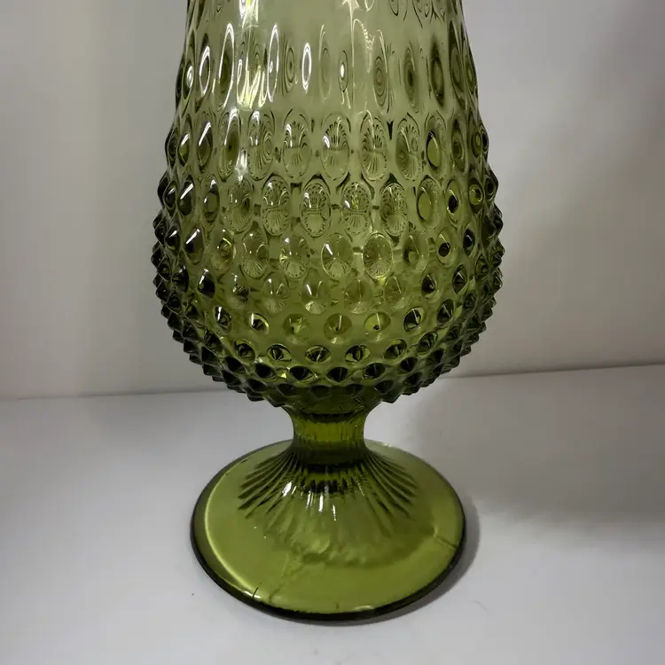 Fenton Colonial Green Footed Swung Vase 20” Pre 1970s