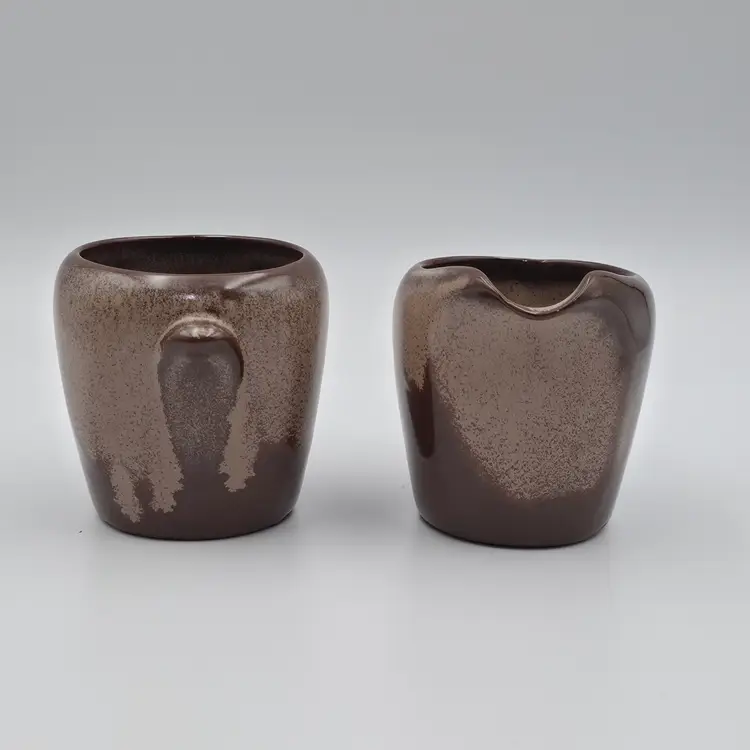 Vintage Frankoma Pottery Lazy Bones Brown Satin 5DA Creamer and 5DB Open Sugar Bowl