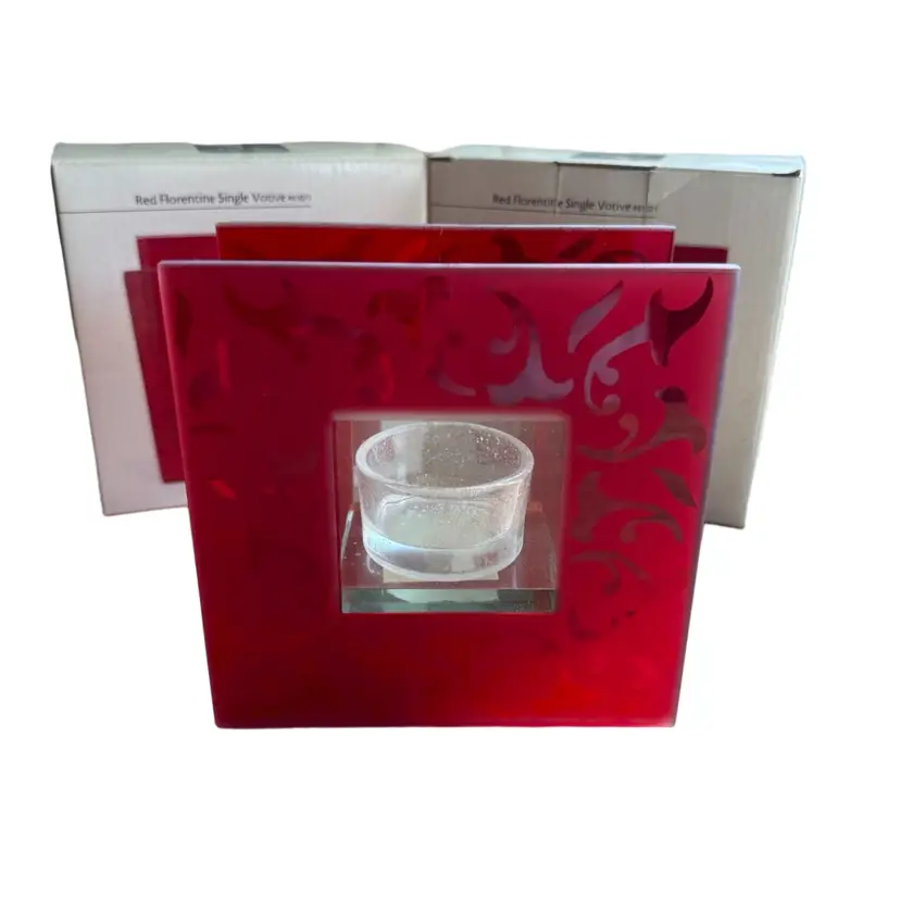 Pair of Hallmark votive holders, Red Paisley design