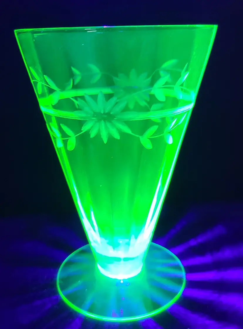 Vintage Uranium Paneled Cut Glass Footed Tumbler Or Parfait