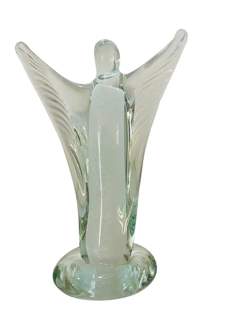 Art Glass Angel With Wings Spread Paperweight Figurine Clear Handblown 5”T x 4”W