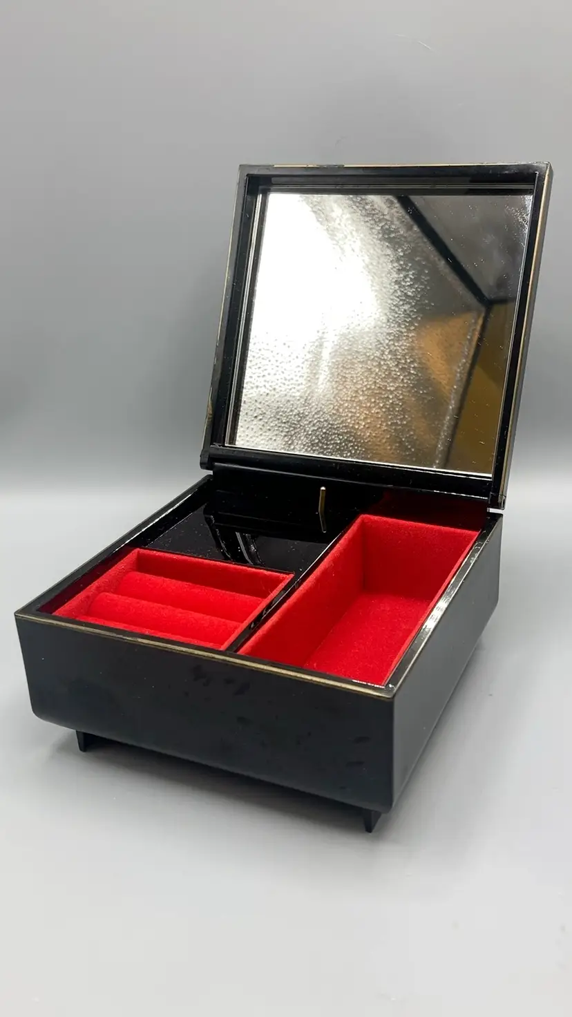 Vintage Japanese Lacquered Music Box Jewelry Box with Roses