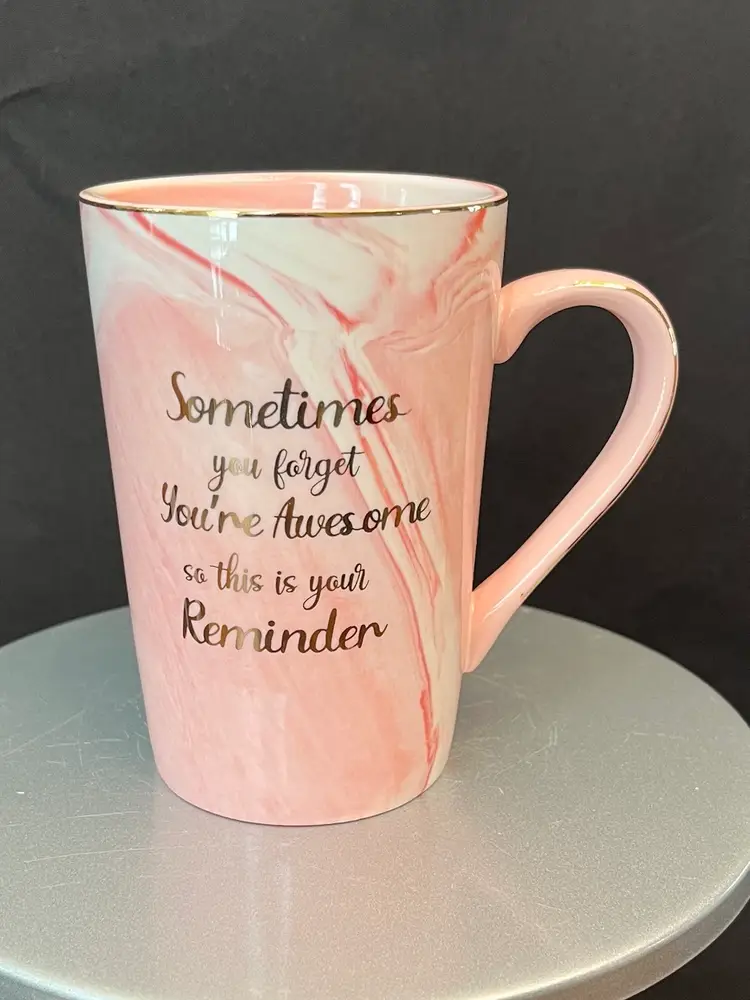 4.75” Pink Swirled Mug With “Sometimes You Forget You’re Awesome So This is A Reminder”